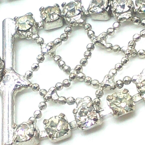 VTG Silver-tone Crystal Rhinestone Metal Mesh 7" Bracelet Lobster Clasp - Picture 6 of 16